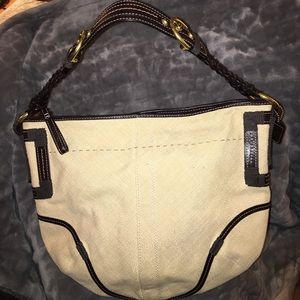 Coach straw and brown braided strap shoulder bag